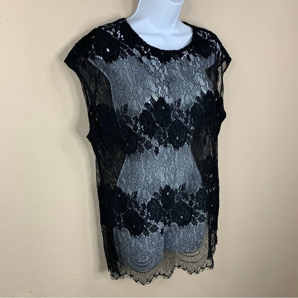 Black Lace Short Sleeve Blouse Stretch Small Goth Glam Modern Movement - Picture 4 of 8